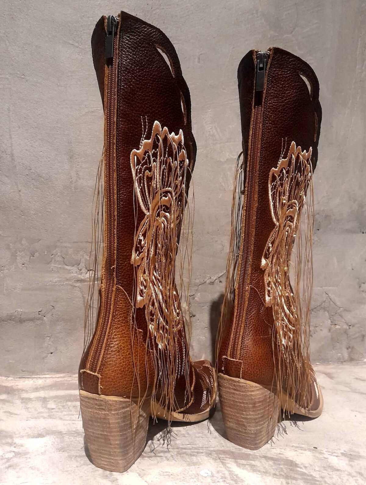 cowboy_handmade_boots_brown_leather_with_gold_details_made_in_Greece_Eros&Psichy_Cowboyboots
