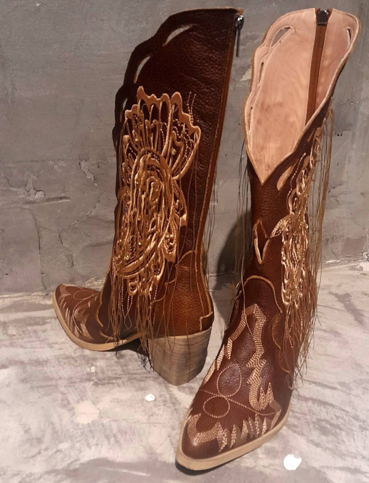 cowboy_handmade_boots_brown_leather_with_gold_details_made_in_Greece_Eros&Psichy_Cowboyboots