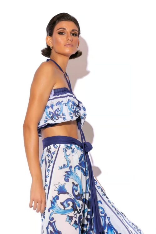 C-THROU Strapless Chiffon Print Bustier