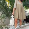 Cruel Dress Mini Taffeta Satin Khaki V-Neck