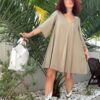 Cruel Dress Mini Taffeta Satin Khaki V-Neck