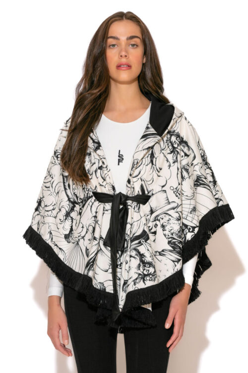 LSF Illustration-print fringed hooded Poncho