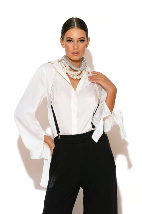 C-THROU Satin Shirt with Pearl Straps