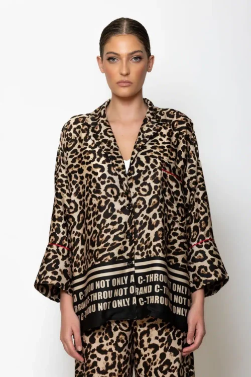 C-throu Animal Print Satin Shirt