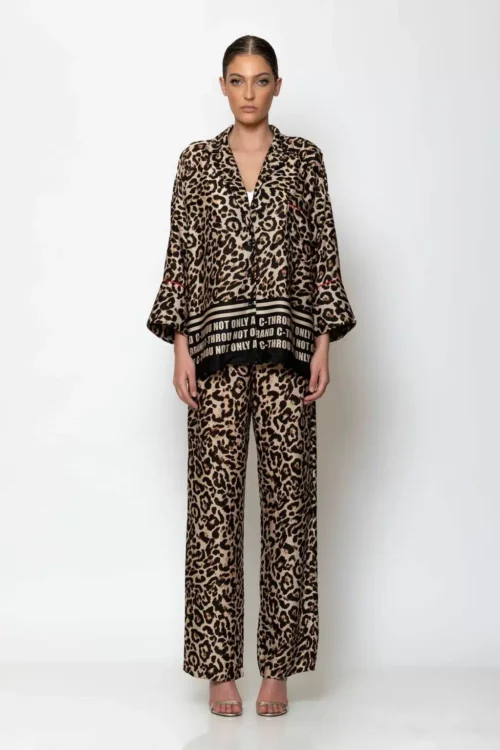 C-throu Animal Print Satin Pants