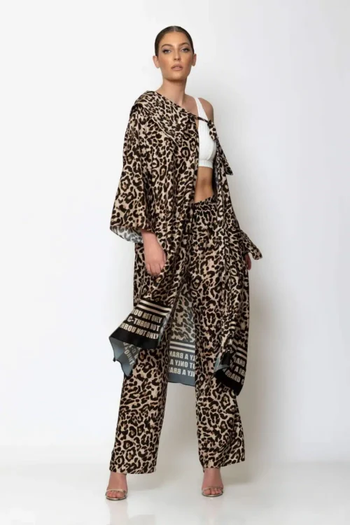 C-throu Animal Print Satin Kimono