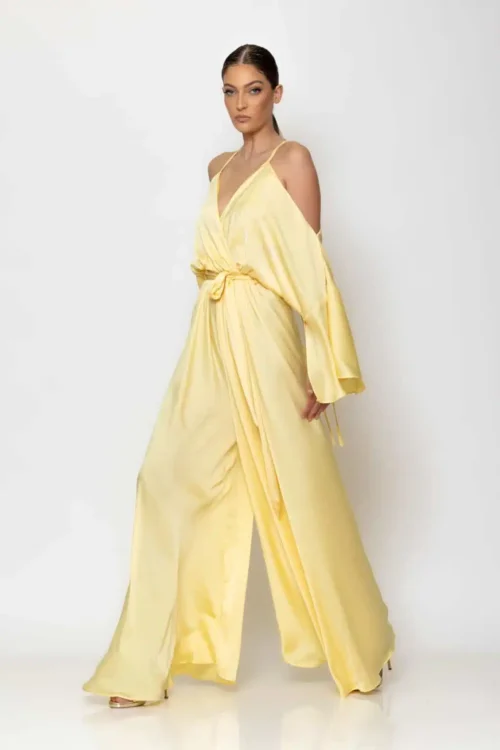 C-throu Satin Wide Leg Jumpsuit