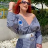 C-throu Striped Poplin Dress