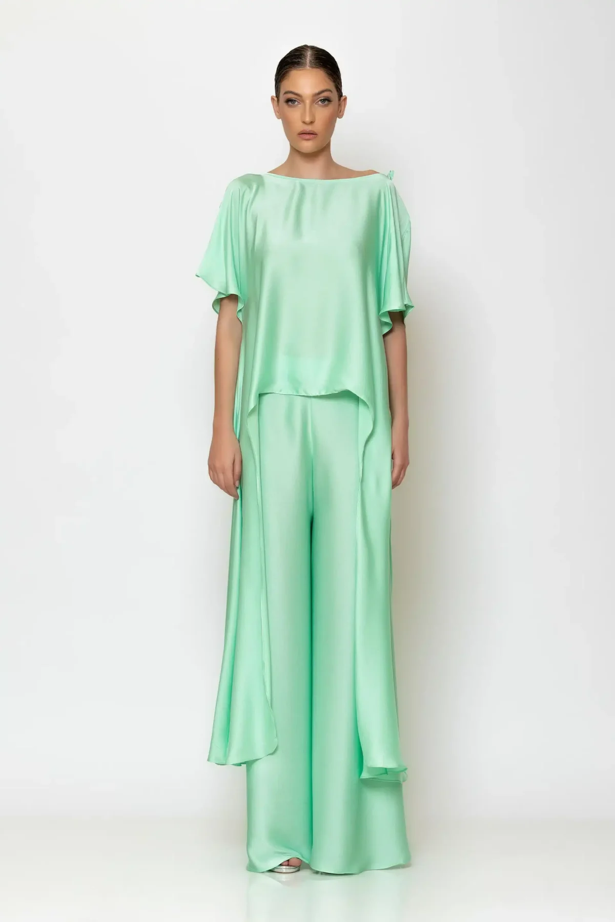 C-throu Asymmetric Satin Blouse