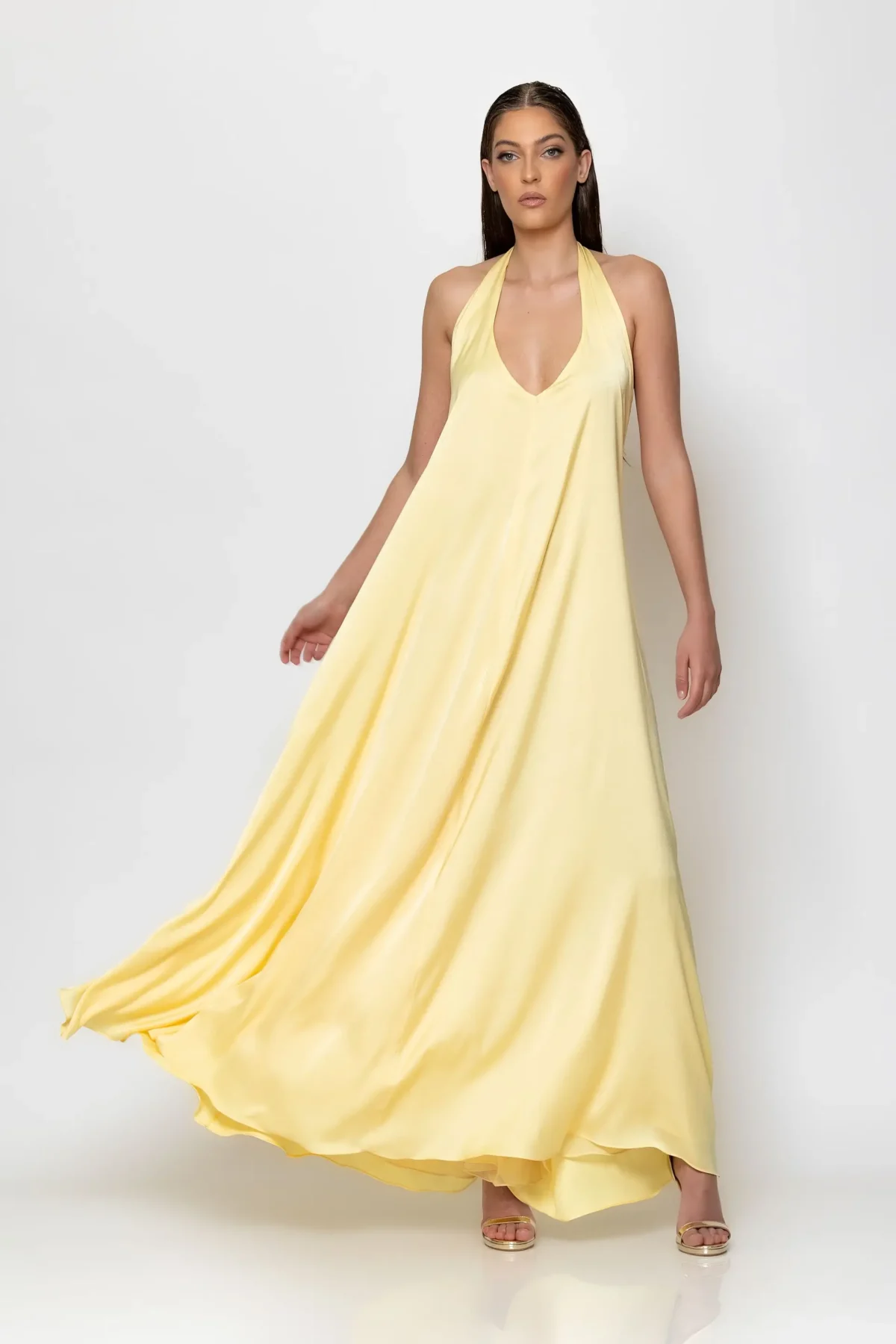 C-throu Halterneck Satin Dress
