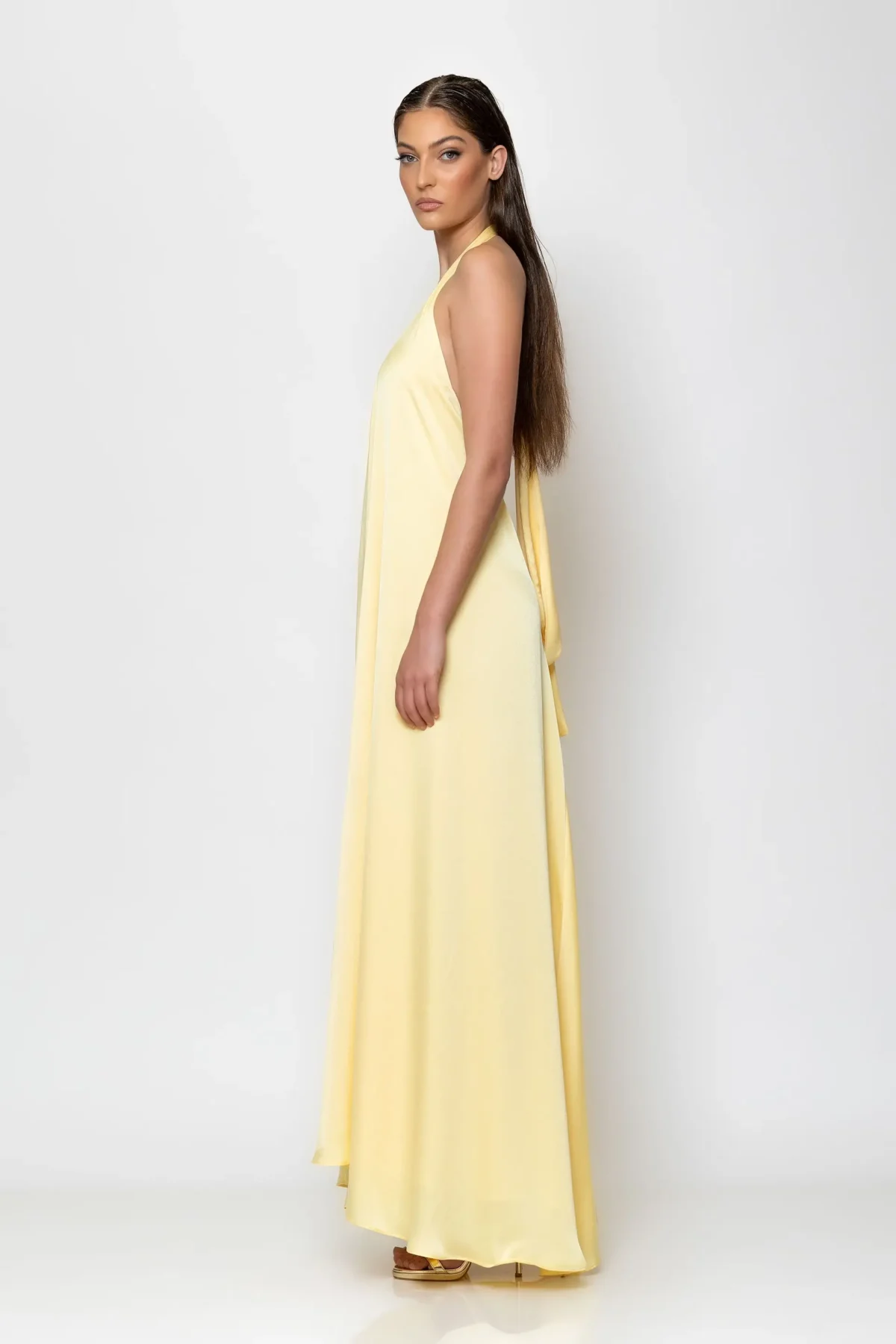 C-throu Halterneck Satin Dress