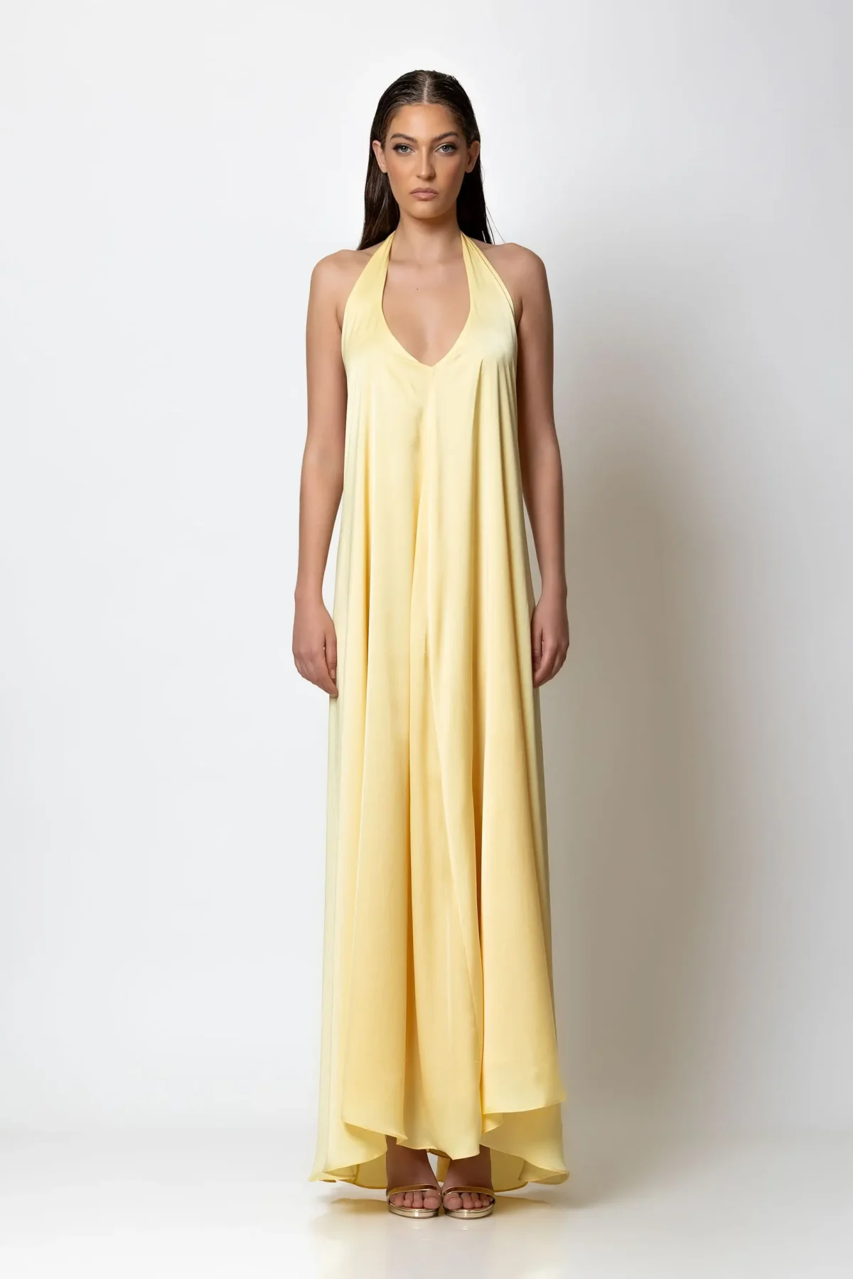 C-throu Halterneck Satin Dress