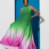 C-throu Printed Satin Dress
