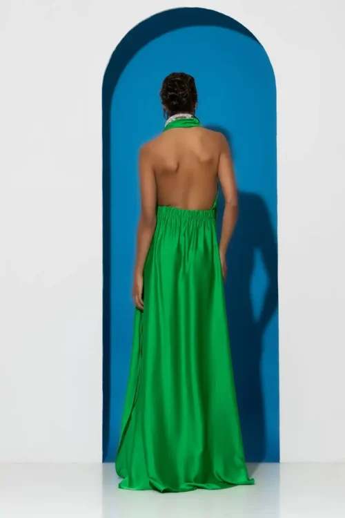 C-throu Open Back Satin Dress