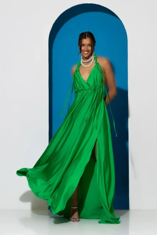 C-throu Open Back Satin Dress