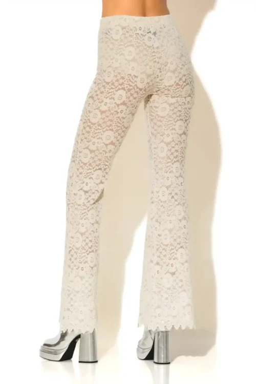 C-throu Ecru Flocked Sheer Lace Leggings