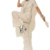 C-throu Ecru Flocked Sheer Lace Leggings