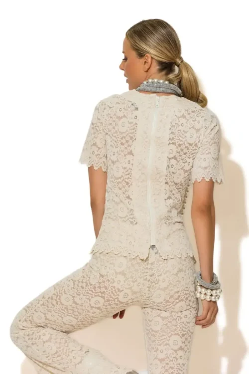 C-throu Flocked Sheer Lace Blouse