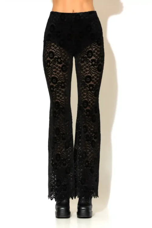 C-throu Flocked Sheer Lace Leggings