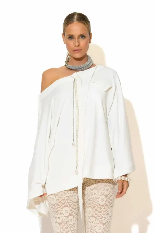 C-throu Sweatshirt With Decorative Neckline