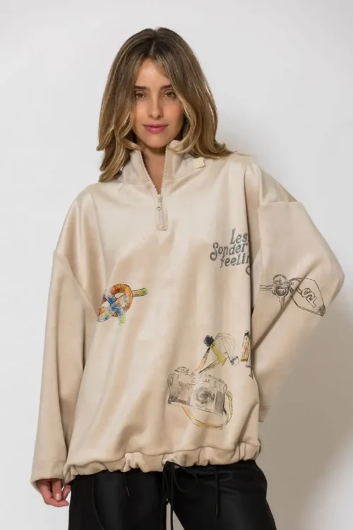 Less Sonder Feeling Printed Loose Hoodie