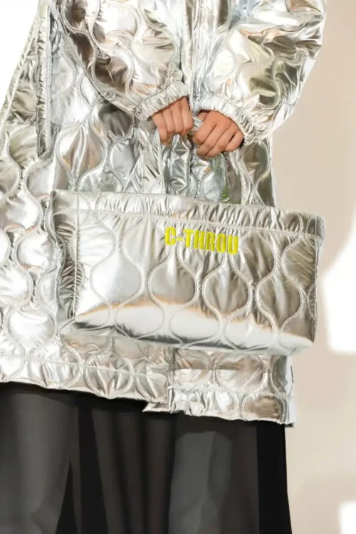 C-throu Silver Puffer Tote Bag