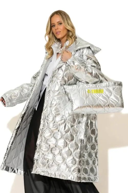 C-throu Silver Puffer Tote Bag