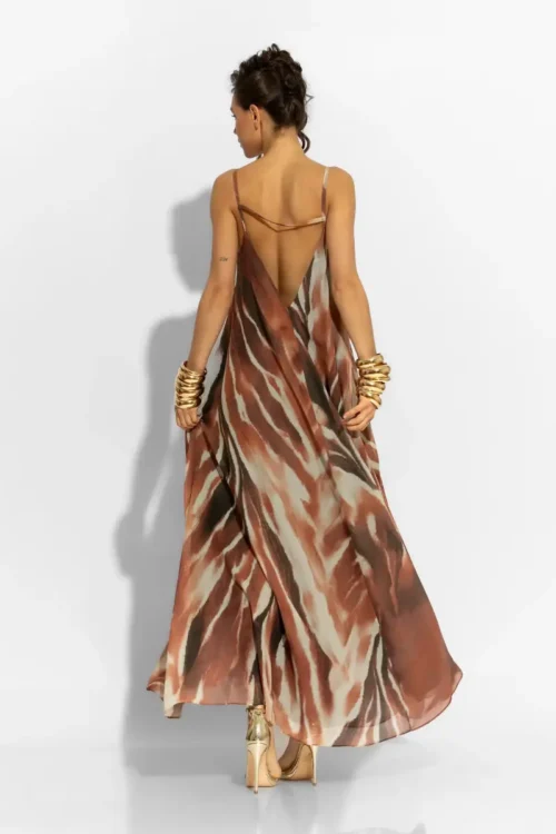 C-throu Chiffon Animal Camel Dress