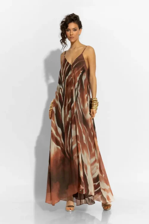 C-throu Chiffon Animal Camel Dress