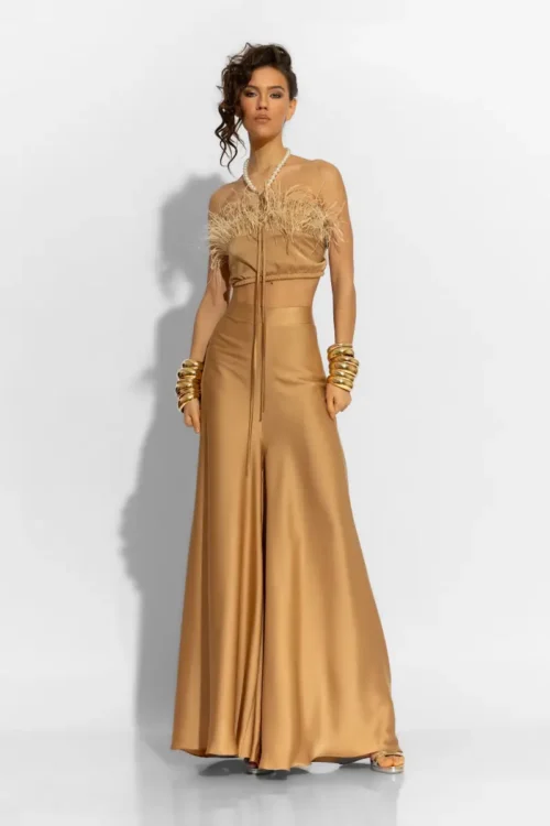 C-throu Wide Leg Satin Trousers