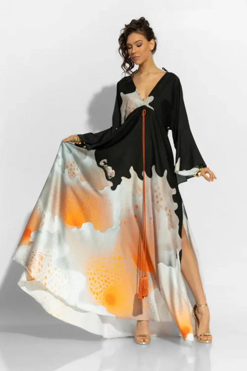 C-throu Long Printed Satin Dress