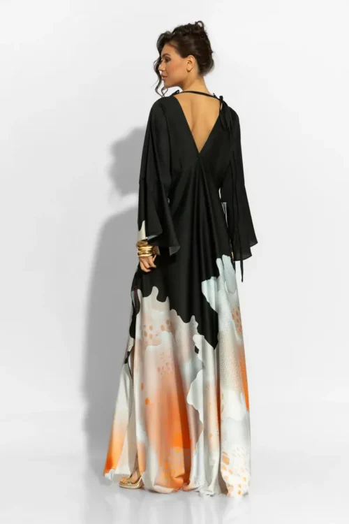 C-throu Long Printed Satin Dress