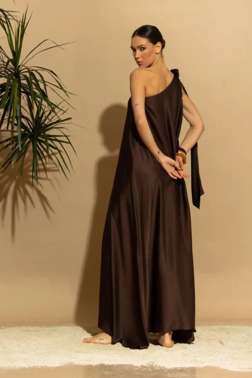 C-throu One Shoulder Satin Dress