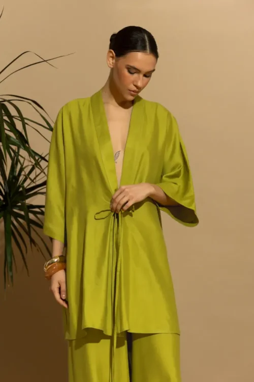C-throu Short Linen Kimono
