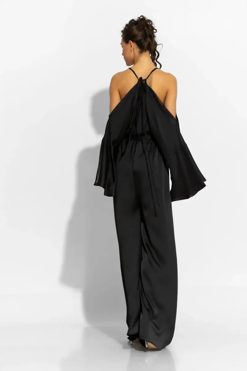 C-throu Satin Black Jumpsuit
