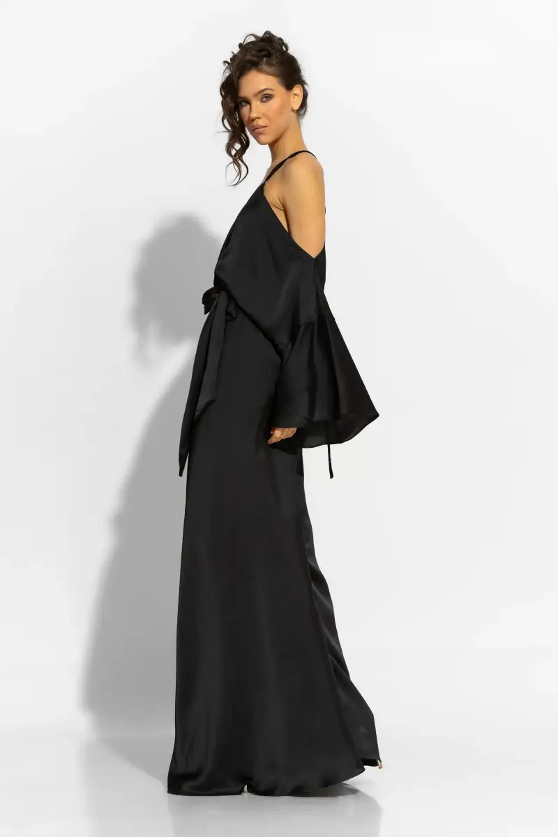 C-throu Satin Black Jumpsuit