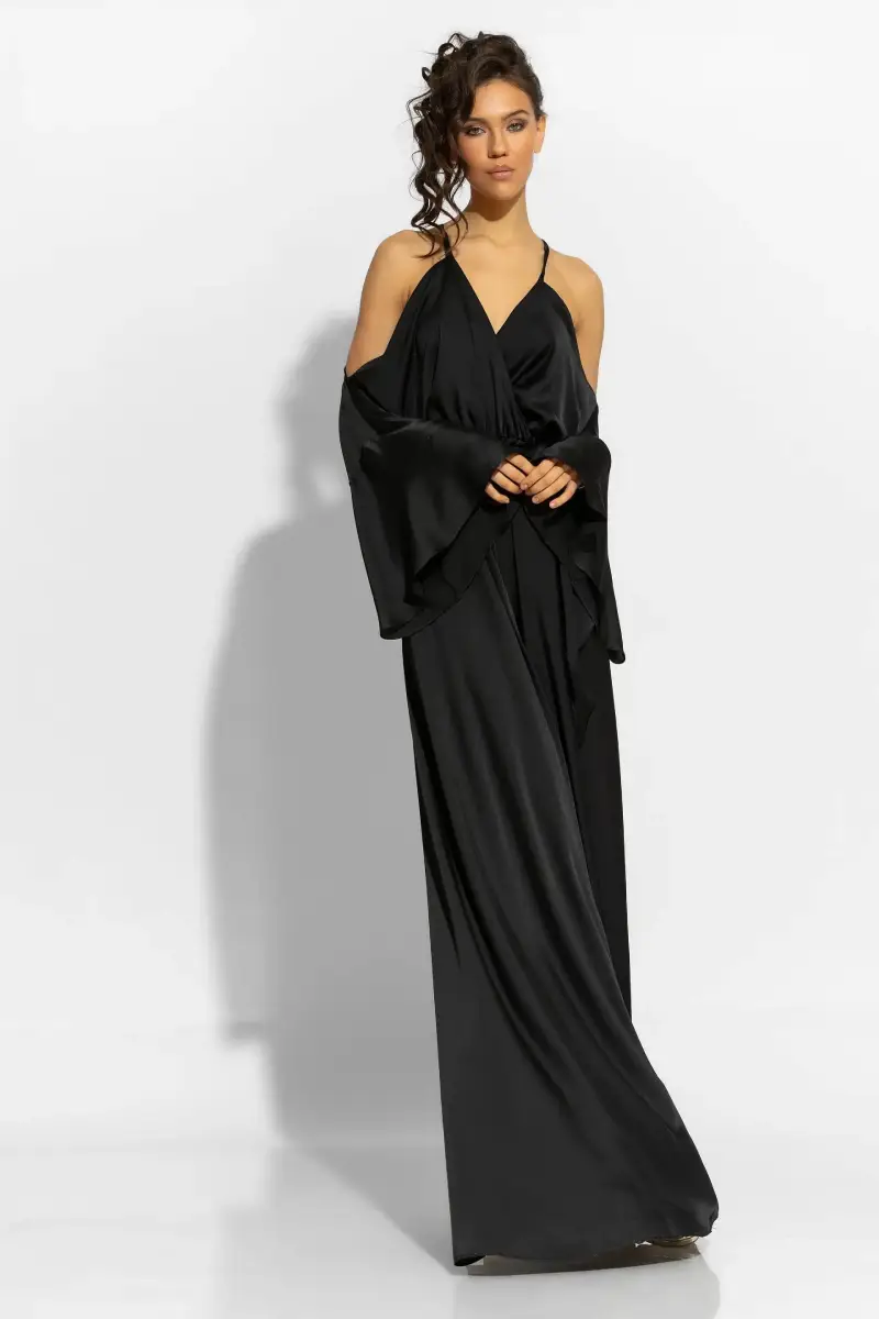 C-throu Satin Black Jumpsuit