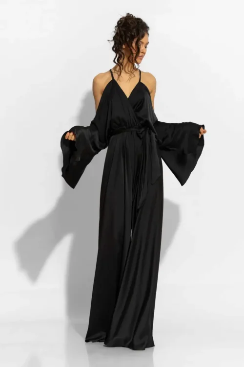 C-throu Satin Black Jumpsuit