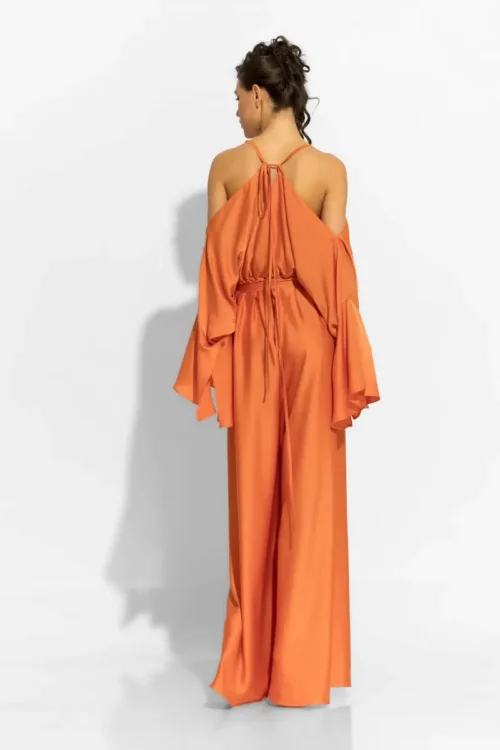 C-throu Satin Orange Jumpsuit