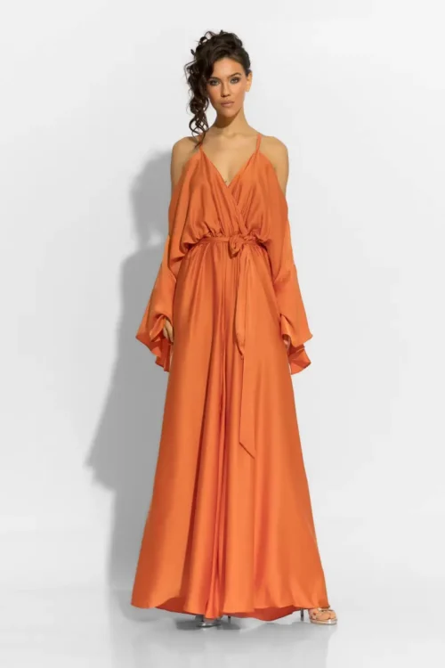 C-throu Satin Orange Jumpsuit