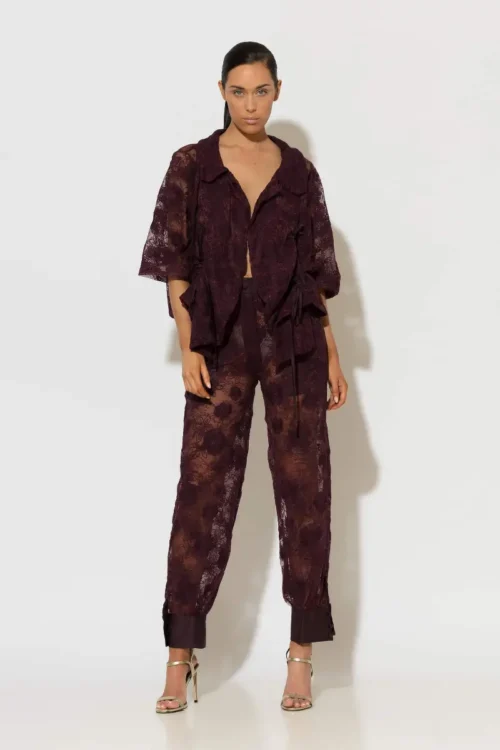 C-throu Burgundy Lace Pants