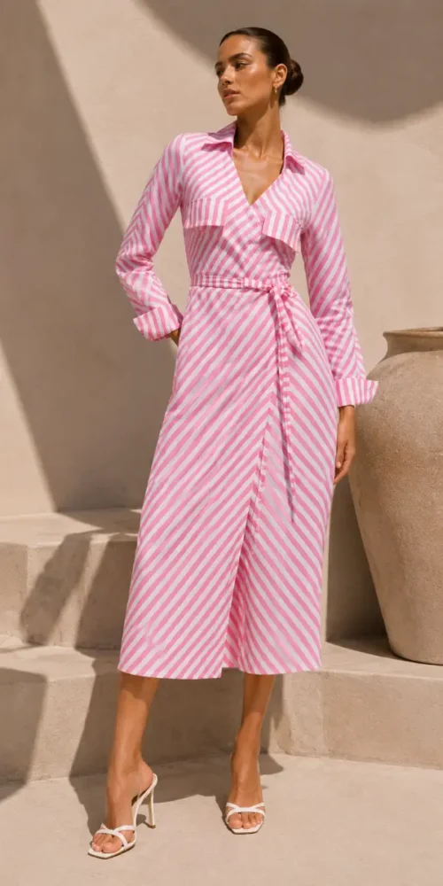 C-throu Poplin Wrap Dress