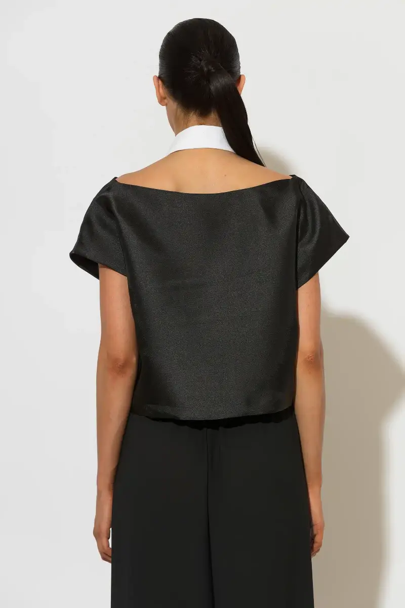 C-throu Black Taffeta Top