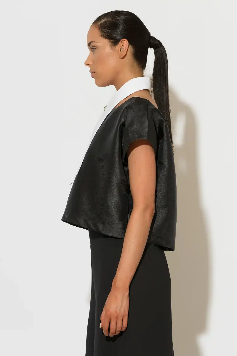 C-throu Black Taffeta Top