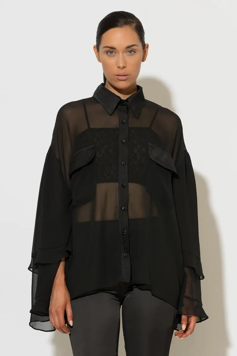 C-throu Ruffled Chifon Shirt