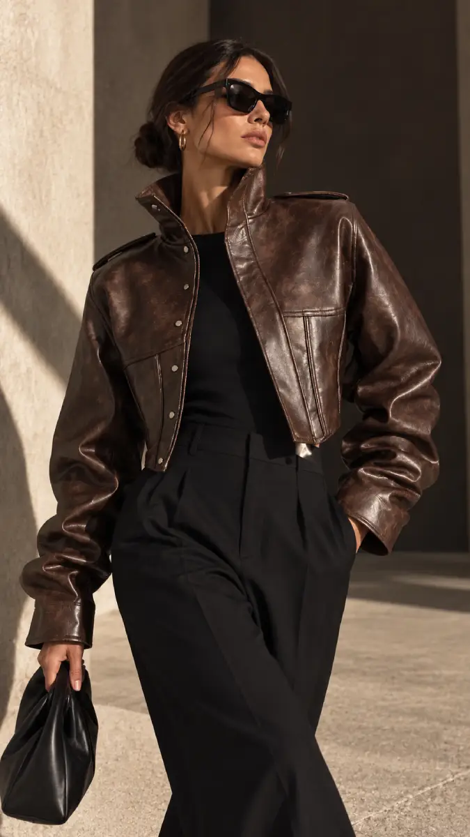 Lumina Cropped Leather Look Jacket