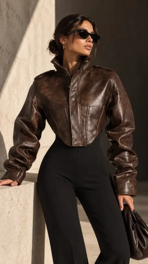 Lumina Cropped Leather Look Jacket