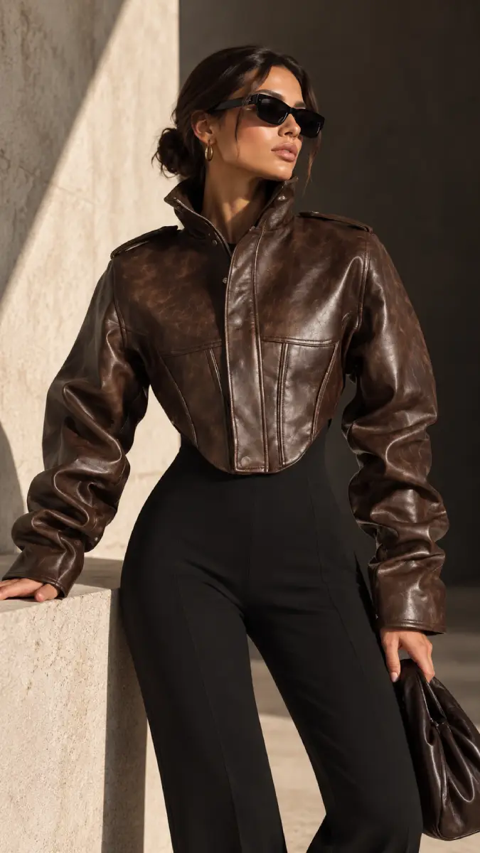 Lumina Cropped Leather Look Jacket