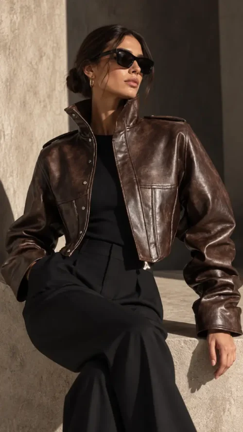 Lumina Cropped Leather Look Jacket