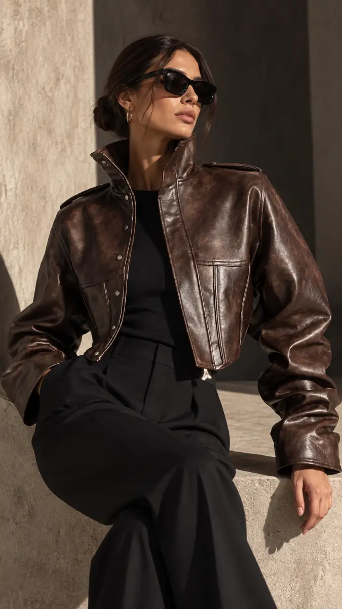 Lumina Cropped Leather Look Jacket
